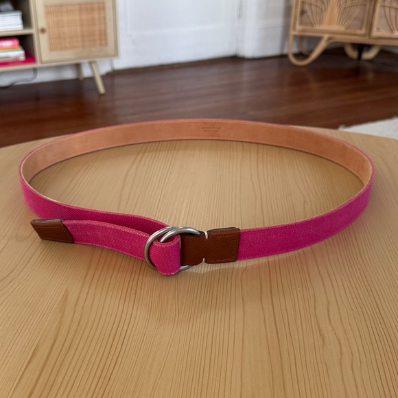 Peter Millar Leather and Pink Fabric Double Ring Belt XL Spain 48" - Picture 1 of 9